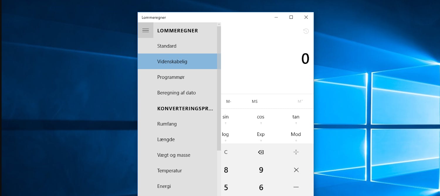 Lommeregner Windows 10